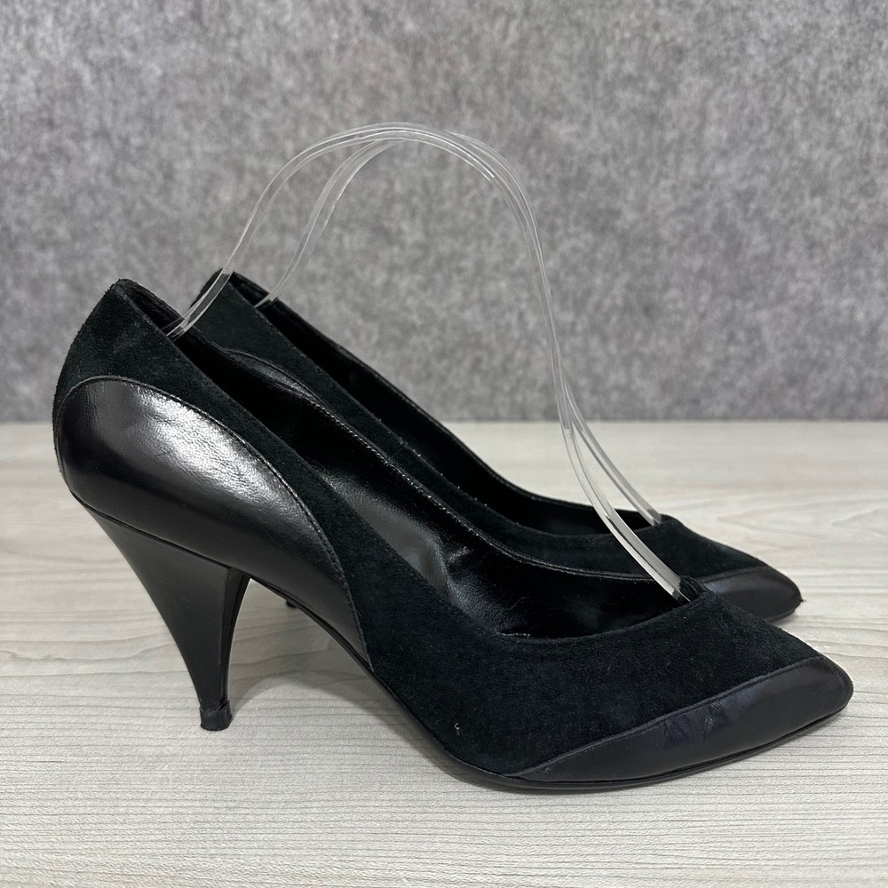 Amanda Smith Black Suede Leather Pointed Toe Stiletto Heels Size 6.5